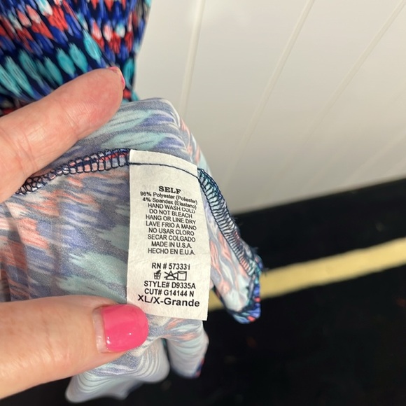 Gilli Womens Maxi Tank Dress XL Navy Bodice Turquoise Pink Skirt Abstract Print - Picture 6 of 12